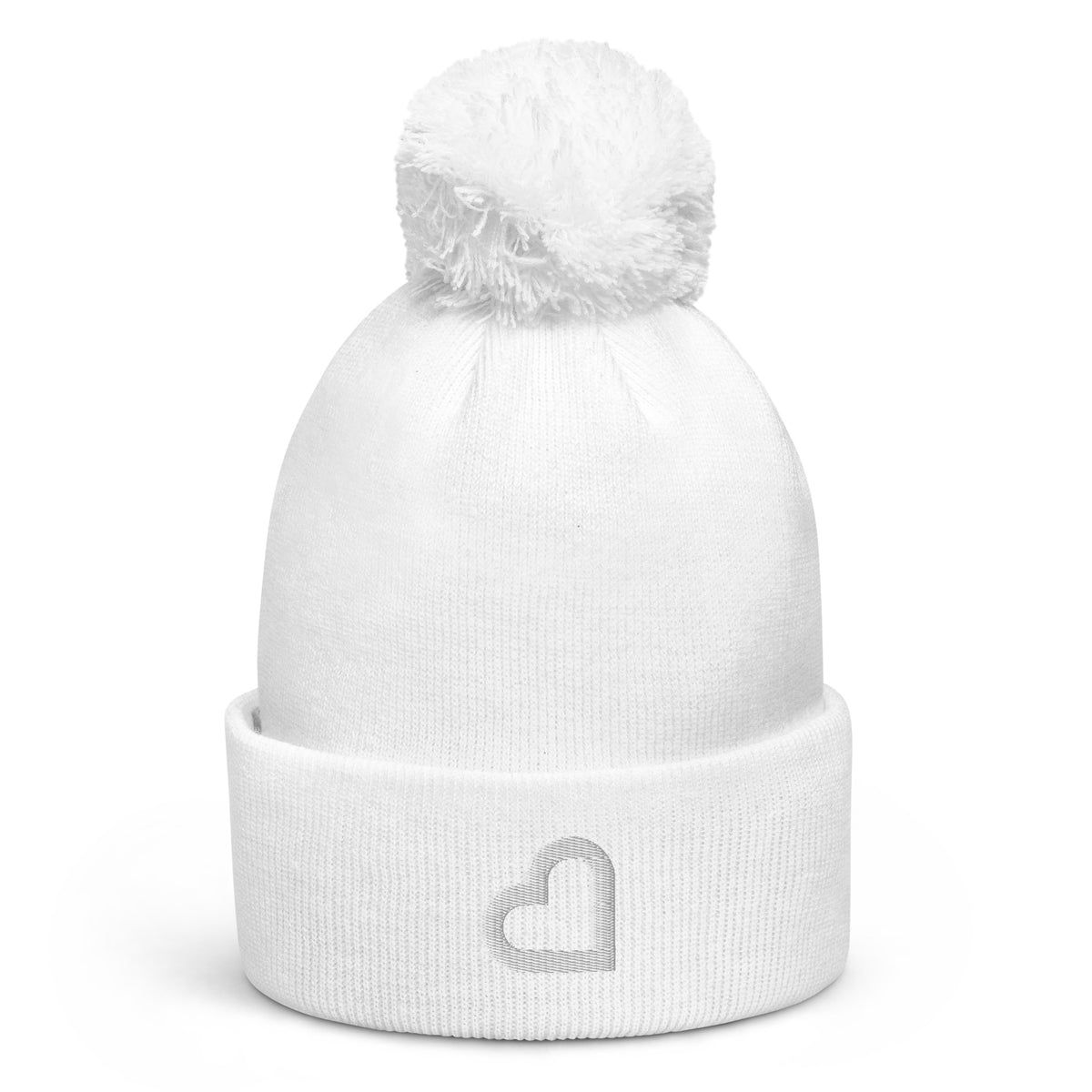 White Heart Logo Pom pom beanie