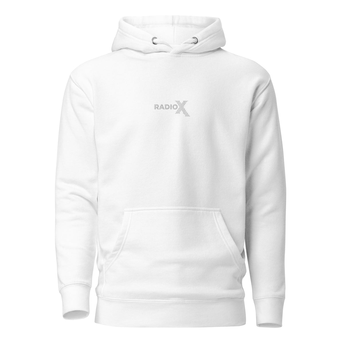 Radio x (White Logo) Embroidered White Unisex Hoodie